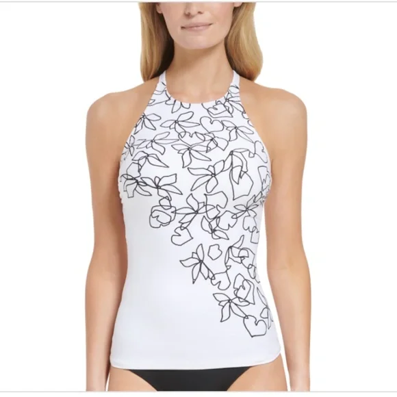 NWT Calvin Klein Womens Printed Criss-Cross Back Tankini Swim Top - Picture 1 of 1